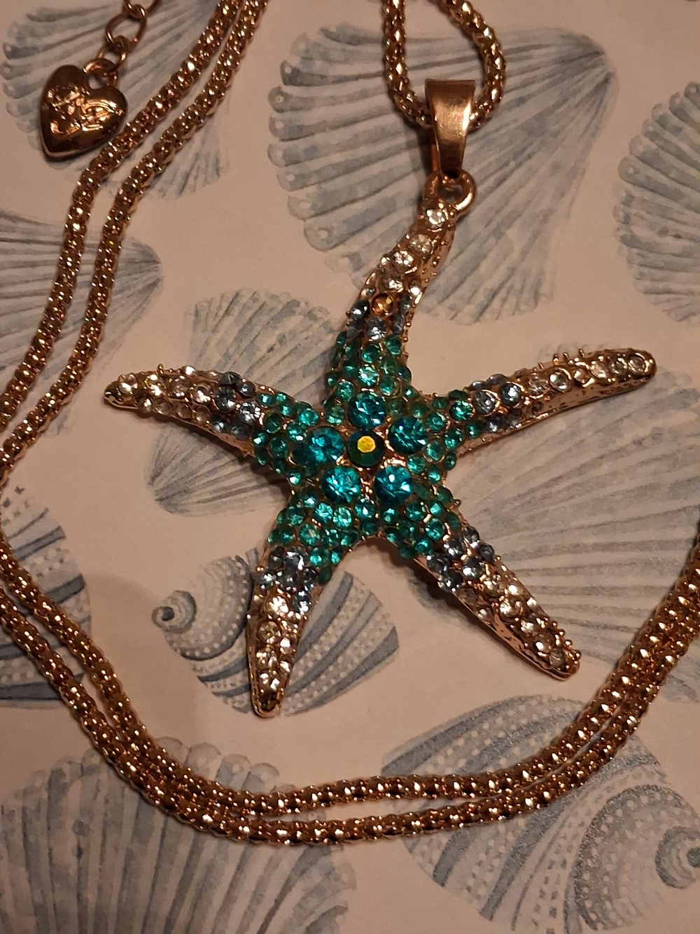 Betsy Johnson Teal Gold Crystal Starfish Pendant Necklace - Picture 2 of 8